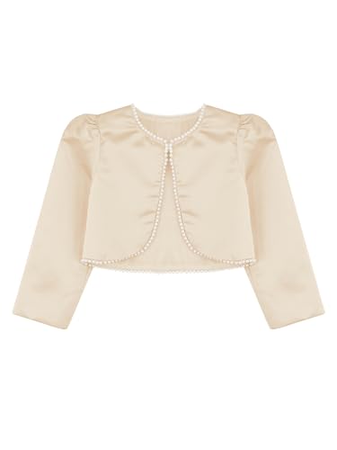 YiZYiF Kids Girls Long Sleeve Pearl Bolero Satin Shrug Jacket Short Cardigan Coat Bridesmaid Flower Dress Cover Up3