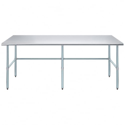 Image of AmGood Stainless Steel Work Table Open Base | Metal Work Bench (Stainless Steel Table Open Base, 84 inch Long x 24 inch Deep)