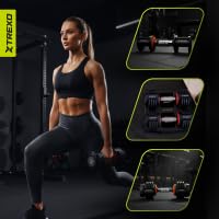 TREXO Juego de mancuernas ajustables, 2 x 5,75 kg, de acero con mango antideslizante, ideal para el entrenamiento de fuerza en casa y en el gimnasio, mancuernas cortas con base estable - imagen 4