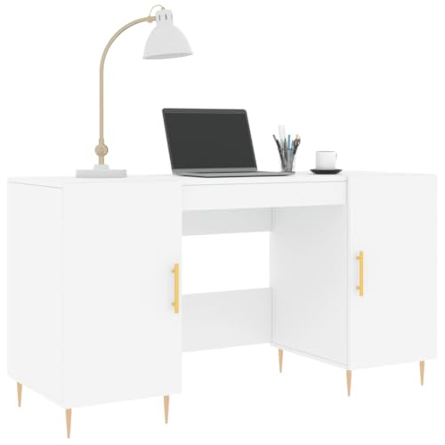 Bureau blanc 140x50 cm stable et ergonomique à 4 compartiments