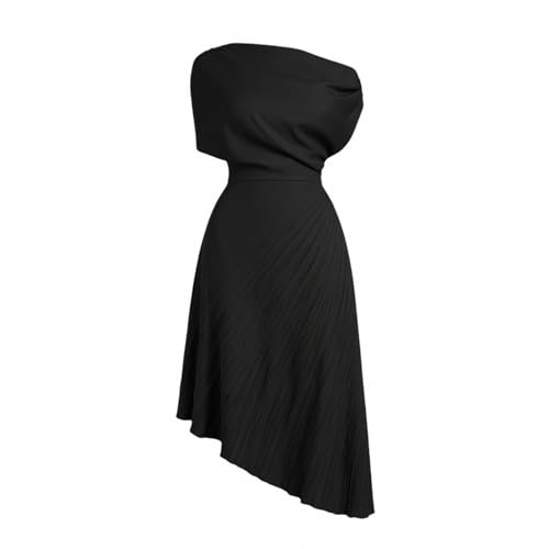 Robe d'été unie asymétrique idéale pour un cocktail en extérieur