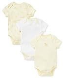 Little Me Gender Neutral 3-Pack Short Sleeve Onesies, Baby Bodysuits 100% Cotton, Scratch-Free Comfort Tags, and Quick Snap Closures, Yellow/Multi, Newborn