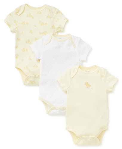 Image of Little Me Baby Gender Neutral 3-Pack Short Sleeve Bodysuit Scratch Free 100% Cotton, Quick Snap Closures, Newborn to 9 Months