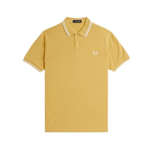 Image of Fred Perry Mens Short Sleeve Twin Tipped Polo Shirt M3600 100% Cotton in Honeycombe Tipped with Ecru Size XXXL
