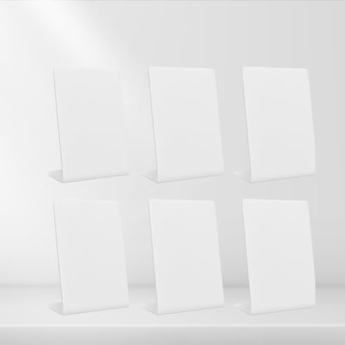 Image of 4x6 inch white acrylic QR standee | L-shaped plastic display stand for reviews or any QR codes | solid desk stand for shop, salon, cafe, clinic counter (6)