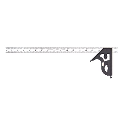 Starrett Steel Combination Square With Square Head - 18" Blade Length, Cast Iron Heads, Reversible Lock Bolt, Scriber, Spirit Level, 4R Graduation Type - 11H-18-4R #TOP25