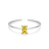 Tolldek Anillos de pareja de oro blanco de 9 K/14 K/18 K, forma abierta, anillo de boda con laboratorio, amarillo zafiro amarillo, corte rectangular, oro real, anillos de amistad Au 375/585/750, oro