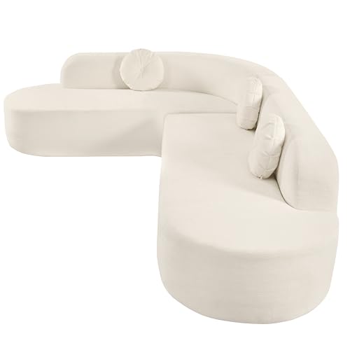 Merax 122" Extra Large Sectional Sofa, Curved Corner Couch with Soft Fabric Upholstery and Round Cushions, Modern Upholstered Sectional Sofa for Living Room (Beige) by Merax - Image 8