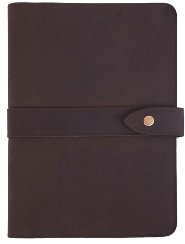 Trowik Handmade Leather Journal Cover for A5 Notebook, Refillable Vintage Diary Cover with Card Slots, Brass Snap - Brown