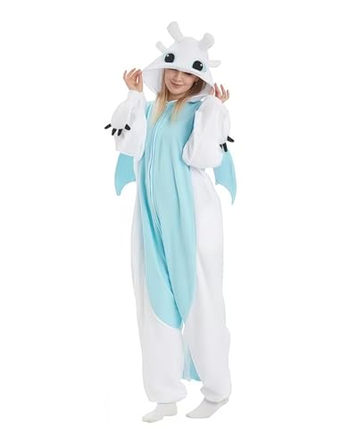 homwepajs Pyjama unisexe pour adulte, costume d'animal, costume d'animal, combinaison de cosplay, pyjama pour homme et femme, Dragons blancs, M