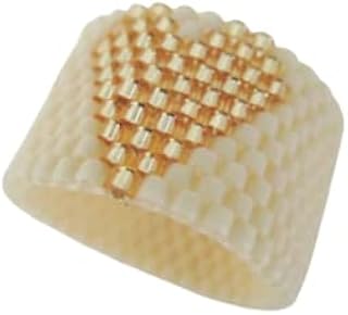 Beaded Cream and Gold Heart Peyote Ring, Seed Bead Jewelry (5)
