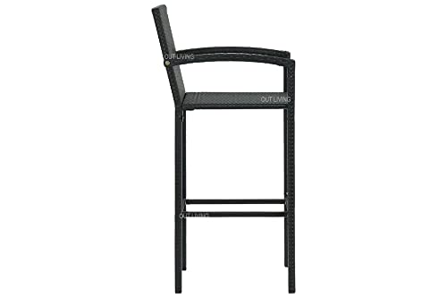 Image of OUTLIVING Rattan Wicker Outdoor Bar Patio Table with 4 Chairs Set for Home Graden Balcony 4 Seater Bar Patio Furniture - (Black)