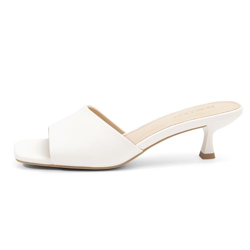 AprCoco Women Kitten Heels Sandals Low Heels Square Open Toe One Band Slip-On Heeled Mules Comfortable Dressy Vacation Sandals,Size 6.5，White by AprCoco - Image 5