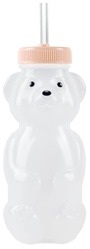 Mootikar Honey Bear Straw Cups for Babies 1 pack 8oz straw bear cup with improved safety lid design honeybear baby cup straw Leak-Proof & Food-Grade & BPA Free (PINK)