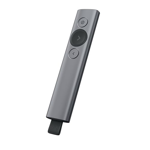 Logitech Spotlight Presentador Inalámbrico, 2.4 GHz y Bluetooth, Receptor USB, Puntero Láser Digital, Distancia de 30 Metros, Cronometro, PC, Mac, Android, iOS, Slate