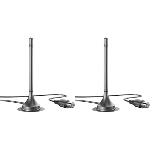 KabelDirekt – DVB-T2 Antenna (DVB-T2 HD, digital reception, stable magnetic foot, 3m cable for all DVB-T receivers, lightweight design) (Pack of 2)