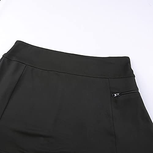 Meladyan Women's Solid High Waist A Line Mini Tennis Skirt Inner Shorts Zip Pocket Micro Skort Punk Streetwear Black #TOP5