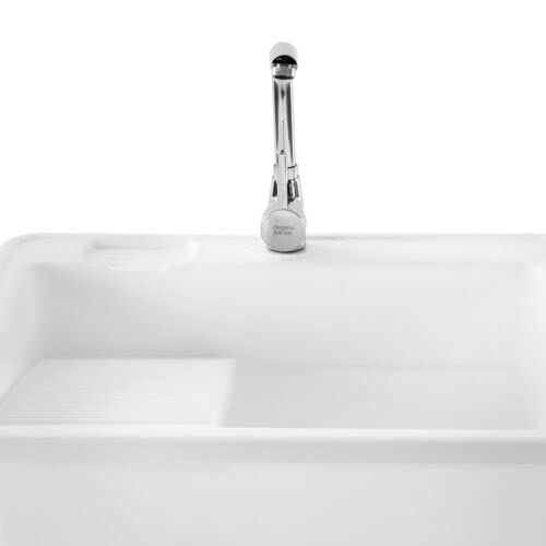 Freestanding Laundry Utility Sink Sanitation Wash W/Faucet, Rectangular Spacious White, W/Washboard Cold&Hot Water Tap Kit Freestanding #TOP5