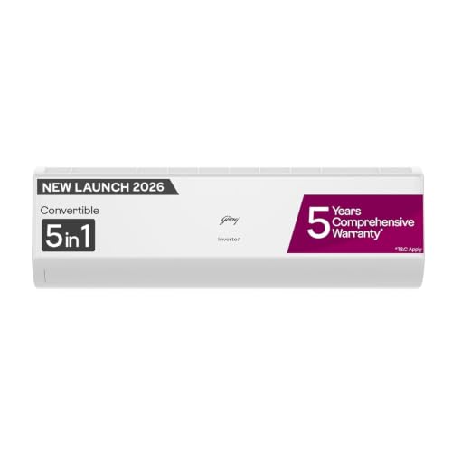 Image of Godrej 1 Ton 5 Star| 2026 New Star rated Mode | Inverter Split AC| 5 Years Comprehensive Warranty| AI Powered| 5-in-1 Convertible| Heavy-Duty Cooling at 52 C (AC 1T TR HIC 12J5TG WA,White)