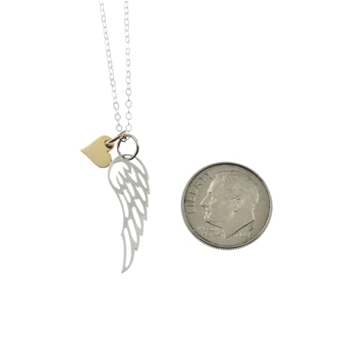 Angel Wing Necklace On An 18 Inch Sterling Silver Cable Chain, Accented With A Tiny Bronze Heart. Angel Wing Necklace. Bereavement Gift. Bereavement Jewelry. #TOP3