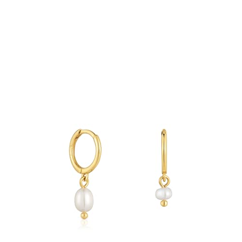 TOUS Pendientes Aro Cortos para Mujer con Baño de Oro 18 Kt sobre Plata de Primera Ley y Perlas Cultivadas, Colección Tous Sugar Party