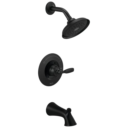 Delta Faucet Woodhurst 14 Series Single-Handle Matte Black Tub and Shower Faucet Shower Trim Kit with Single-Spray Matte Black Shower Head Matte Black T14432-BL (Valve Not Included)