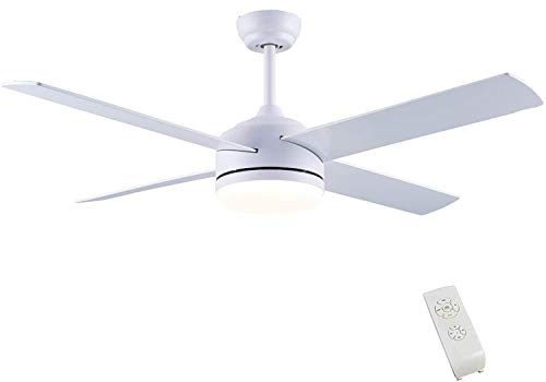 CJOY Ceiling Fan with Lights, 52 Inch Modern Ceiling Fan with 4 Reversible Blades, 3000K, Remote Controls, for Indoor, White