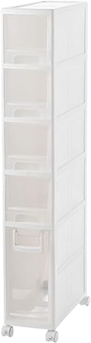 引き出し式スリットキャビネット 隙間 収納16cm ボックス 引き出し ケース洗面化粧台収納棚 洗面所 隙間 洗剤収納 キッチンチェスト 調味料ラック 押し入れ収納 キャスター付き プラスチック半透明棚省スペー、バスルーム キッチン シームシェルフ (5段