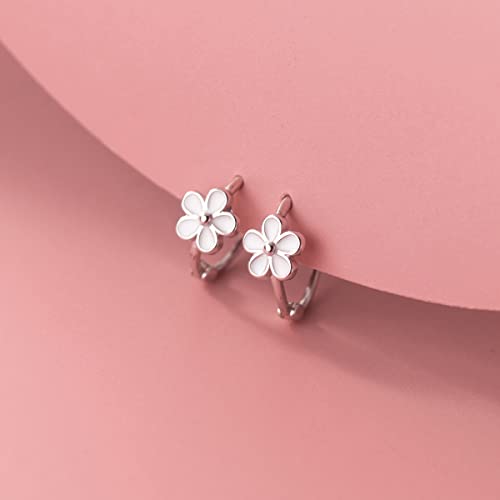Image of Reffeer Solid 925 Sterling Silver Flower Hoop Earrings Huggie for Women Teen Girls Daisy Hoop Earrings Cartilage Helix Earrings
