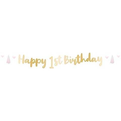 Amscan Baby Pink and Gold 1st Birthday Banner Cover