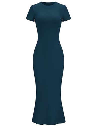 Image of LOMON Women Fishtail Hem Ribbed Maxi Dresses Summer Casual Stylish Y2k Sexy Fitted Lady Elegant Cotton Soft Lounge Dress
