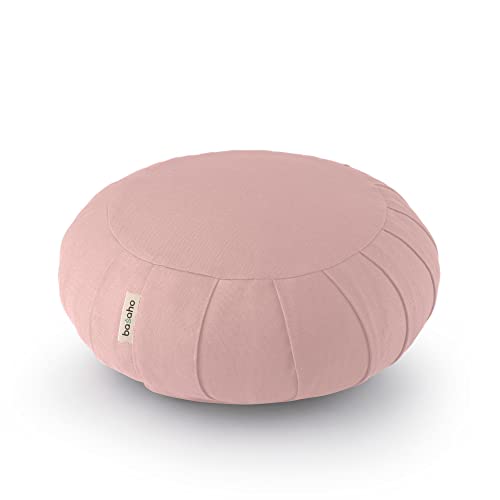 basaho CLASSIC Zafu Meditationskudde | Ekologisk Bomull | Boveteskal | Avtagbart Tvättbart Överdrag (Ljusrosa)