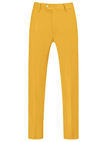 Lars Amadeus Men's Orange Yellow Dress Pants Slim Fit Flat Front Chino Business Wedding Suit Pants 30