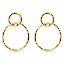 Pendientes Mujer Dorados SINGULARU - Pendientes Sister - Pendientes en Latón con Acabado Baño de Oro de 18 Kt - Dos Aros Ligeros Sueltos con Cierre Tuerca a Presión - Joyas para Mujer