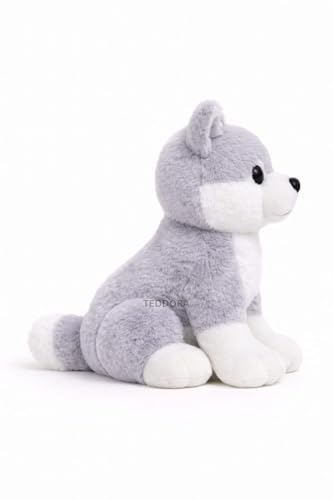 Image of Husky Dog Soft Toy for Girls Boys Kids,Grey,Husky with Glitter Eye Animal Plush Stuffed Baby Teddy Gift Birthday, 30 cm