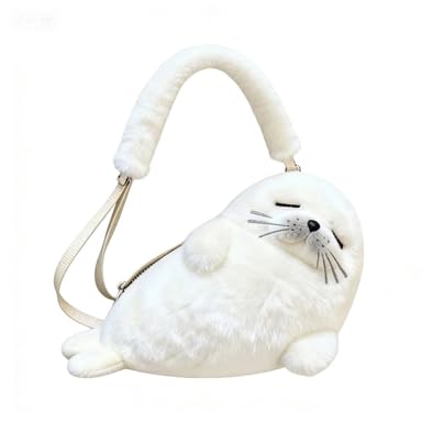 Sac à main en forme de sceau pour femme - Sac à bandoulière en peluche - Pochettes pour téléphone portable - Avec sangle réglable - Joint...