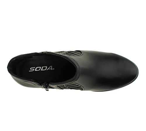 Image of Soda CHANCE Womens Perforated Cut Out Stacked Block Heel Ankle Booties (Wide Fit Available)
