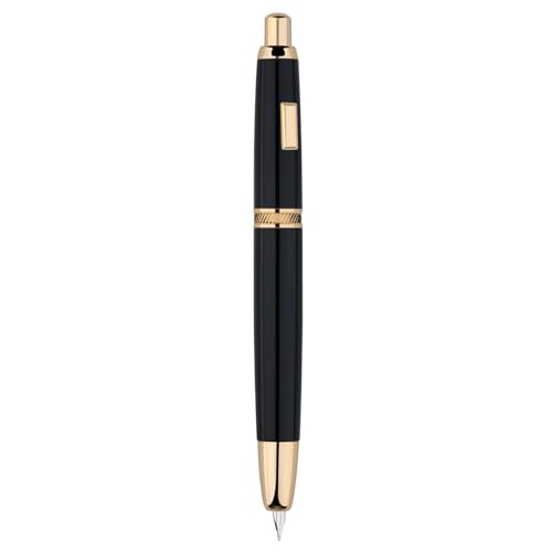 Majohn A1 Press Fountain Pen Fine Nib with Converter, Retractable Black Golden Writing Set (No Clip Version)