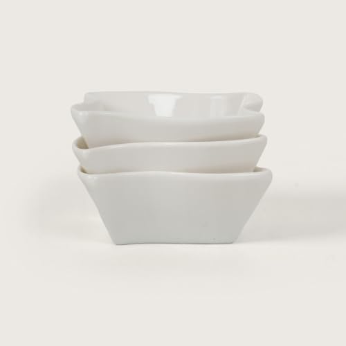 Image of HOME 360 Premium White Ceramic Dip Bowl Set of 3 | Wavy Square Mini Dishes & Condiment Serving Bowls | Elegant Pinch Bowls for Ketchup, Salsa, Chutney & DIps (3, Wavy DIp Bowls)