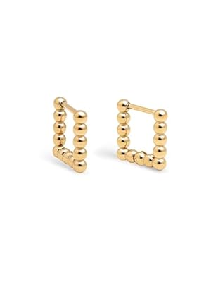 SINGULARU - Pendientes Mila Dots. Acero con Acabado en Baño Oro de 18Kt. Aro Cuadrados con Cierre Congo/Click. Joyas para Mujer
