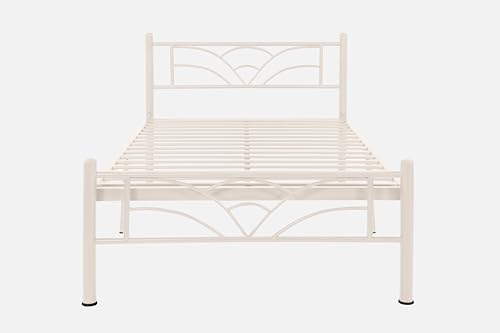 Image of Zyra Metal Single Size Bed Without Storage | Wrought Iron Single Bed with Headboard & Footboard| Sturdy Powder Coated Platform Cot for Bedroom, Living Room, (Zyra Ivory)