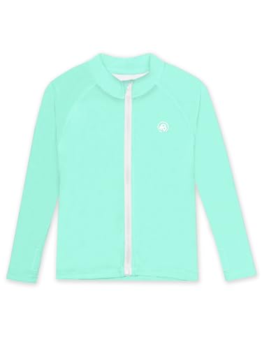 Image of Girl Zip Up Rash Guard Boys Long Sleeve Swim Shirts SPF 50 Uv Protection Sun Shirt with Thumb Holes Mint 3-4 Years