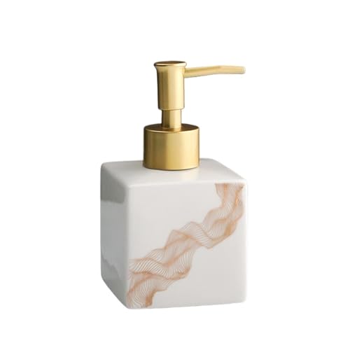 ソープディスペンサー セラミックスクエアローションスクイーズボトルバスルームシャンプーソープディスペンサーポンプ付き(白)