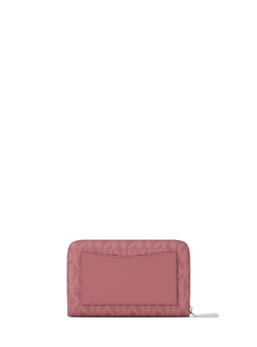 Image of Michael Kors Jet Set Small Zip Around Card Case, Silver-Tone Hardware /Signature Coated Twill /Rosewood
