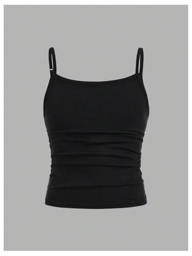 Image of SOLY HUX Girl's Tank Tops 3 Packs Cute Ruched Spaghetti Strap Camisole Slim Fit Undershirts