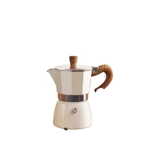 DMWLZHO Cafetera moka clásica con mango de madera, cafetera de aluminio for estufa de 3 y 6 tazas: utensilio de cocina de estilo italiano retro.(150ml White)