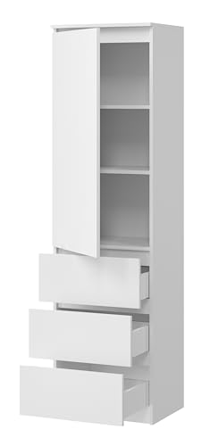 KUBUTKU Mehrzweckschrank mit 3 Schubladen 3 Fächern und Türen Haushaltsschrank Kleiderschrank Büroschrank 180,5x50x40 cm (Weiß)