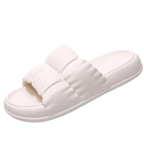 COTCLO Winter-Hausschuhe Damen Weiche Sohle Wolkenpantoffeln Hausschuhe für Zuhause Flip Flops Damen Sommer Strand Dicke Plateau Mode Hausschuhe Sandalen - Weiß, 44-45Fit43-44 Cover