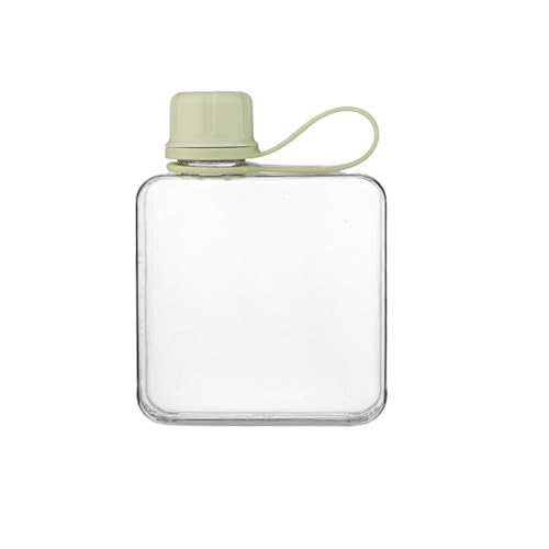 水筒 ウォーターボトル 軽量 透明 洗いやすい ウォーターボトル 子供 男の子 女の子 水筒 持ち手付き 携帯用軽い 漏れない水筒 再利用可能で平たいスリムな 水ボトル (グリーン,320ml)