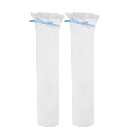 White Lace Ribbon Bow Knee High Sock,Women Fashion Bowknot Calf Socks,Sweet Cute Solid Color Stocking2